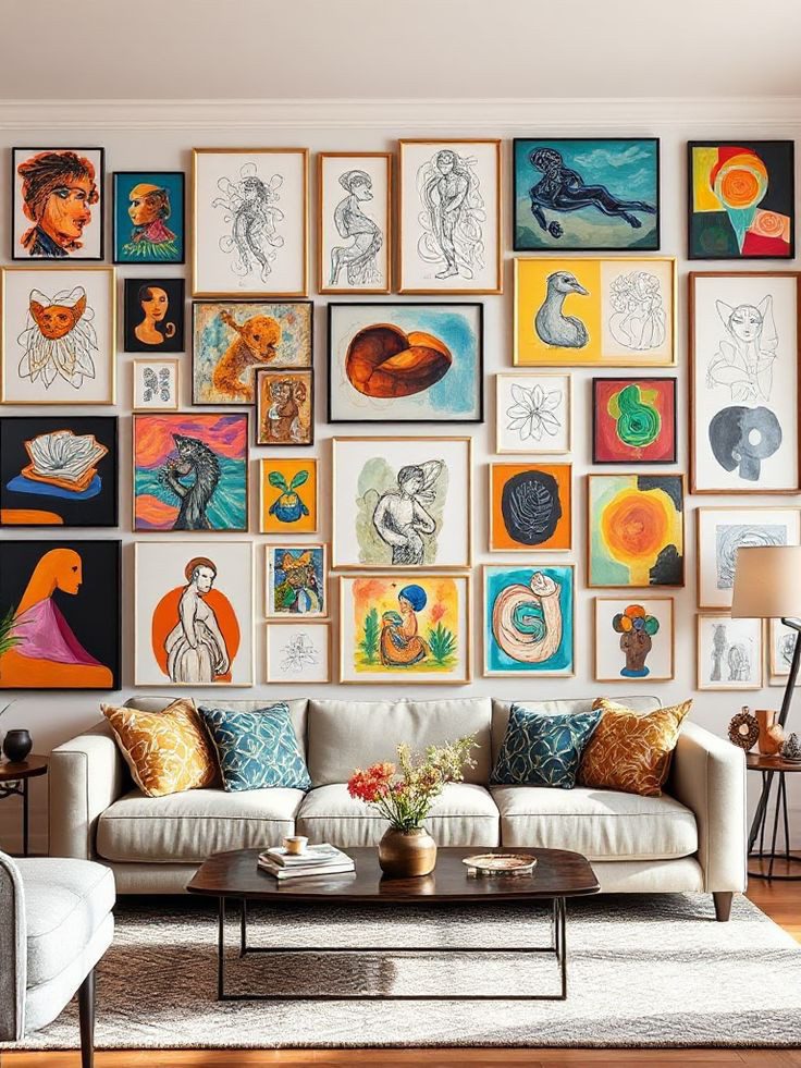 Living room with a statement wall art