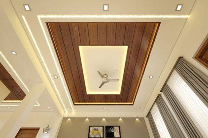 Thin wooden panels for POP ceiling design for hall