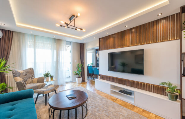 POP ceiling design with wooden wall panels