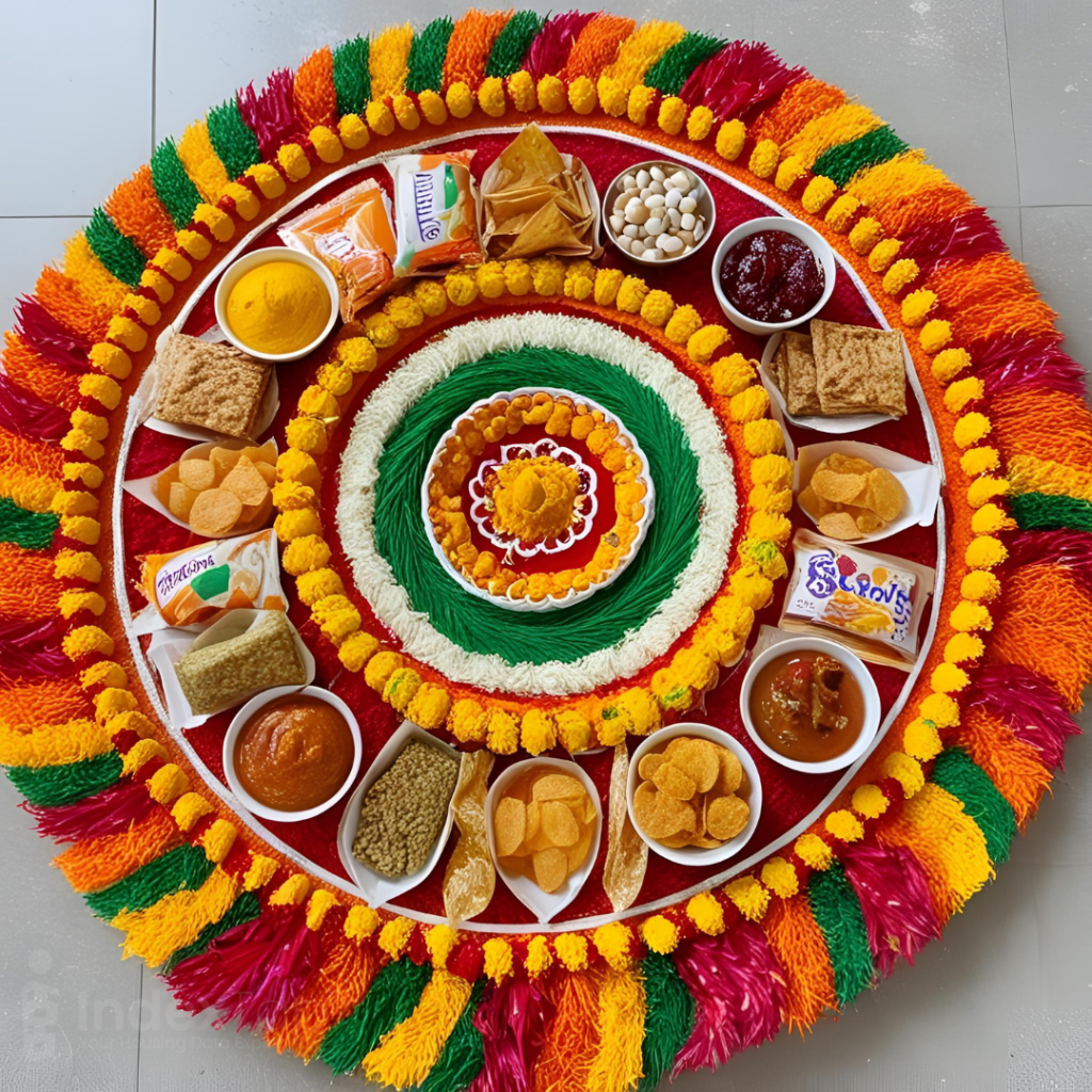 Rangoli Design with snacks and sweets