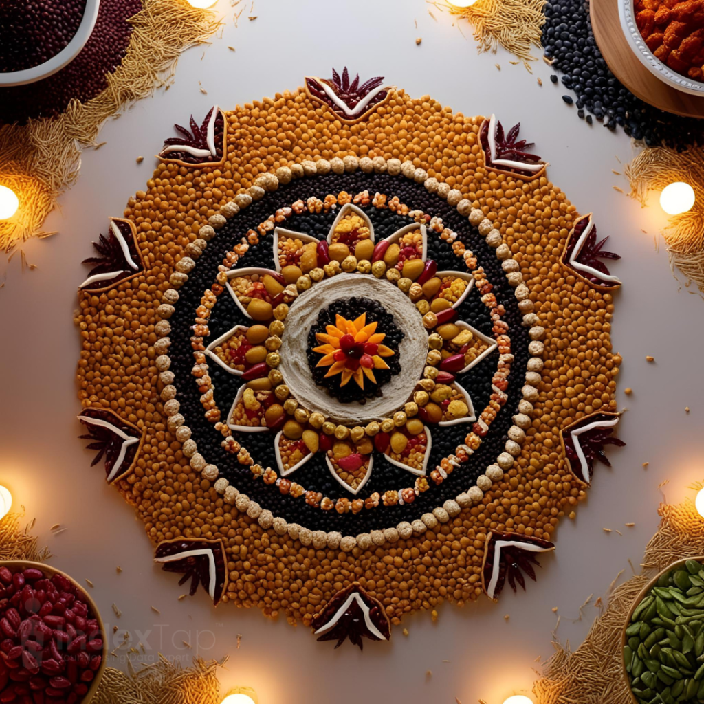 Simple Rangoli Designs With Pulses and Grains