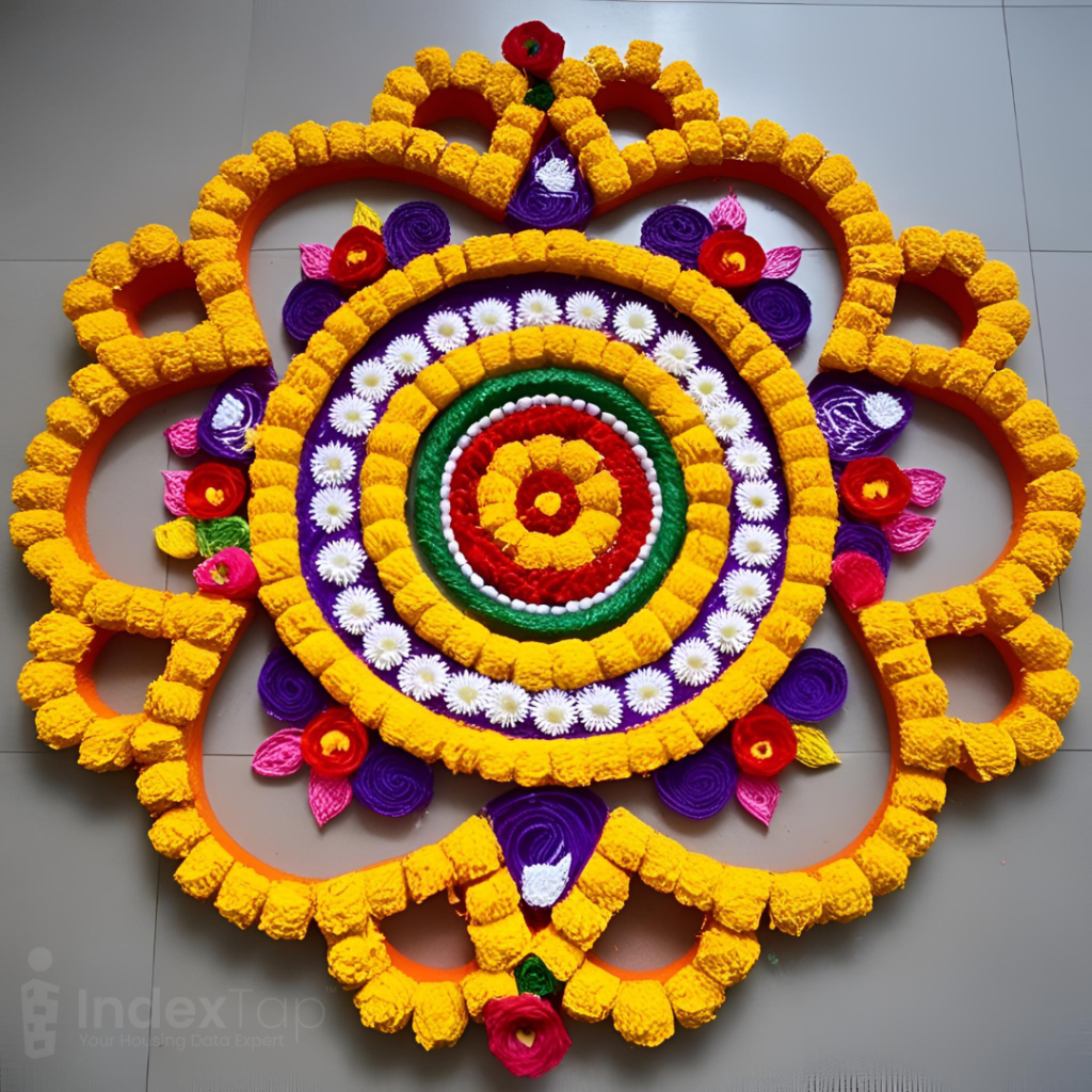 Simple Rangoli Designs with Flowers